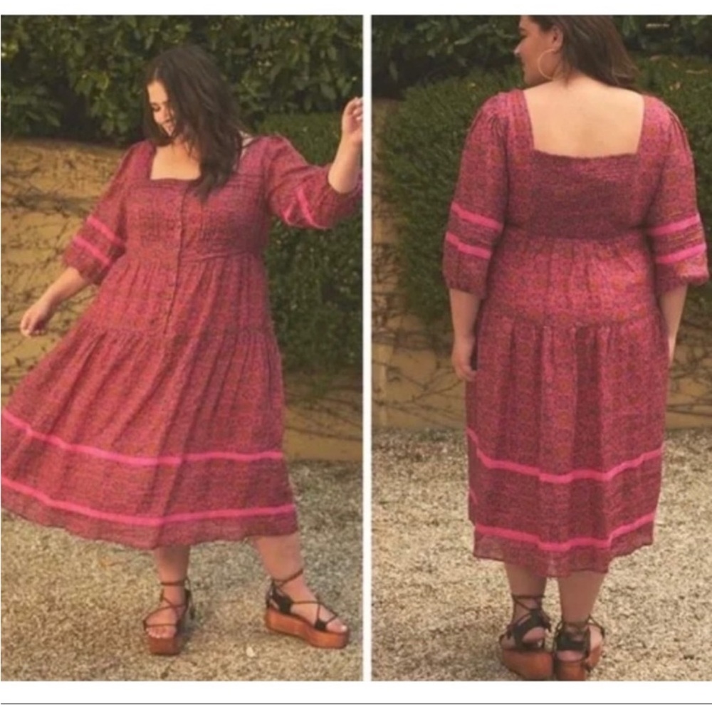 Anthropologie The Odells Victoria Pink Peasant Maxi Dress Size 2X